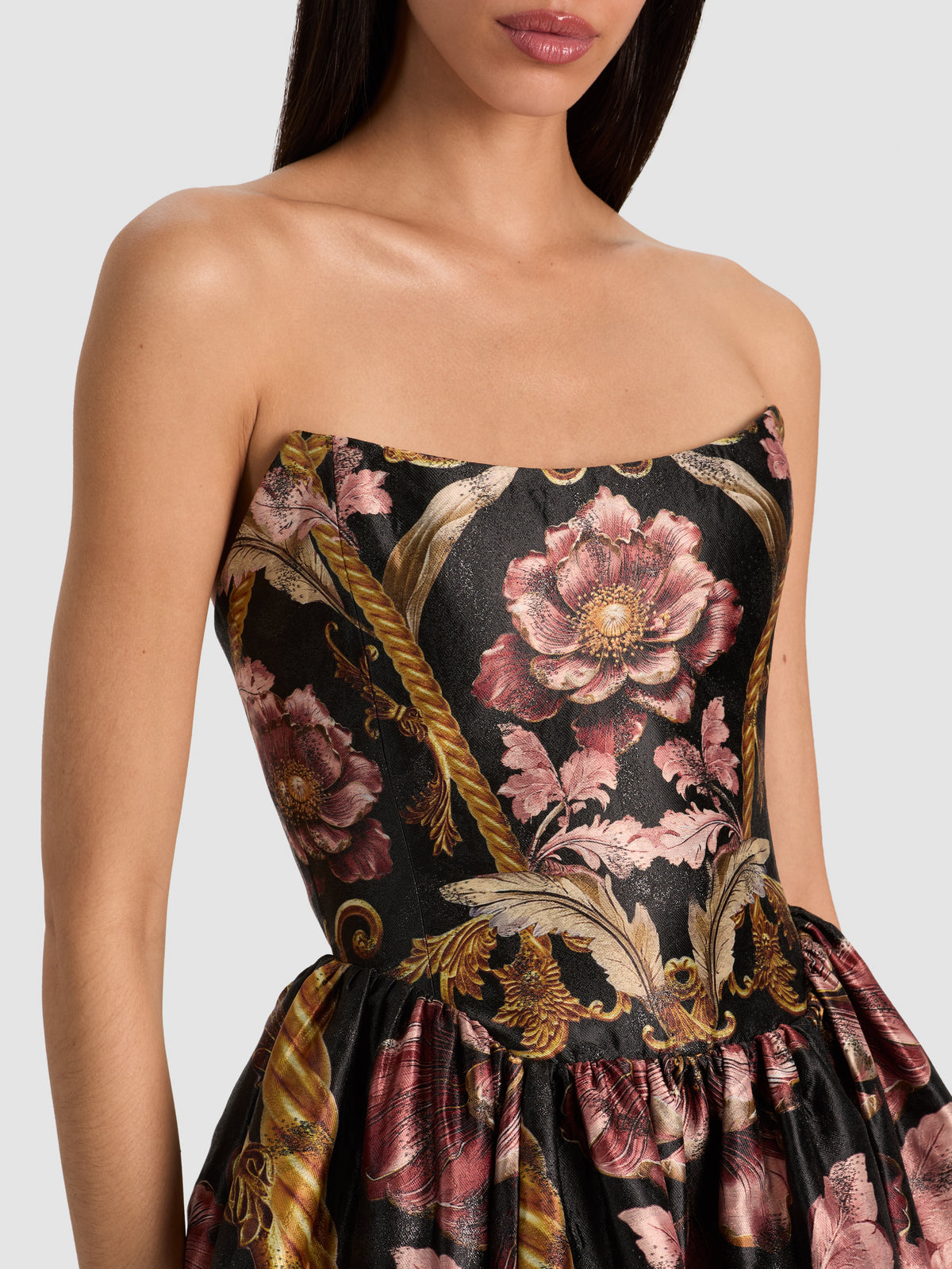HELENA STRAPLESS MINI DRESS-NOIR ELEGANCE BLUSH-ALICE + OLIVIA