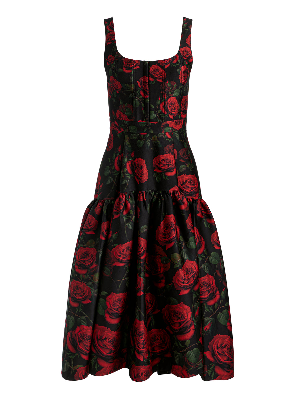 ADLEY DROP WAIST MIDI DRESS - ROUGE ROMANCE BLACK