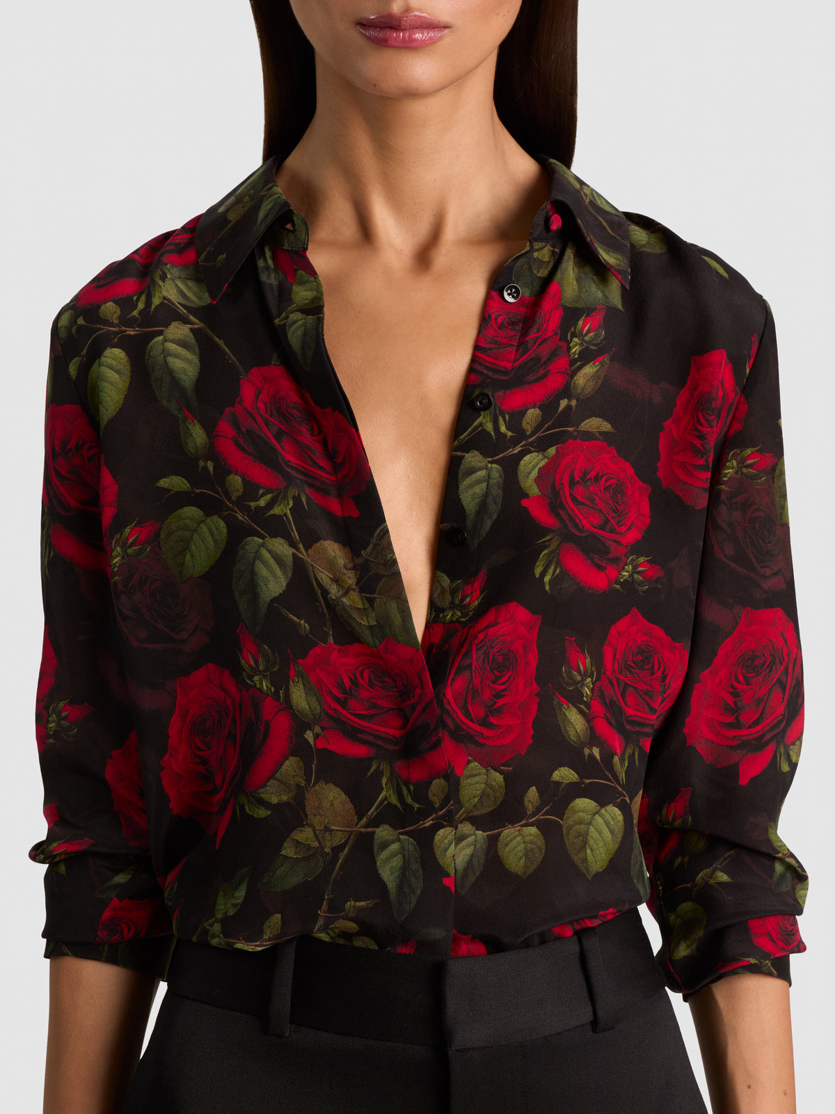 WILLA SILK BLOUSE-ROUGE ROMANCE BLACK SM-ALICE + OLIVIA