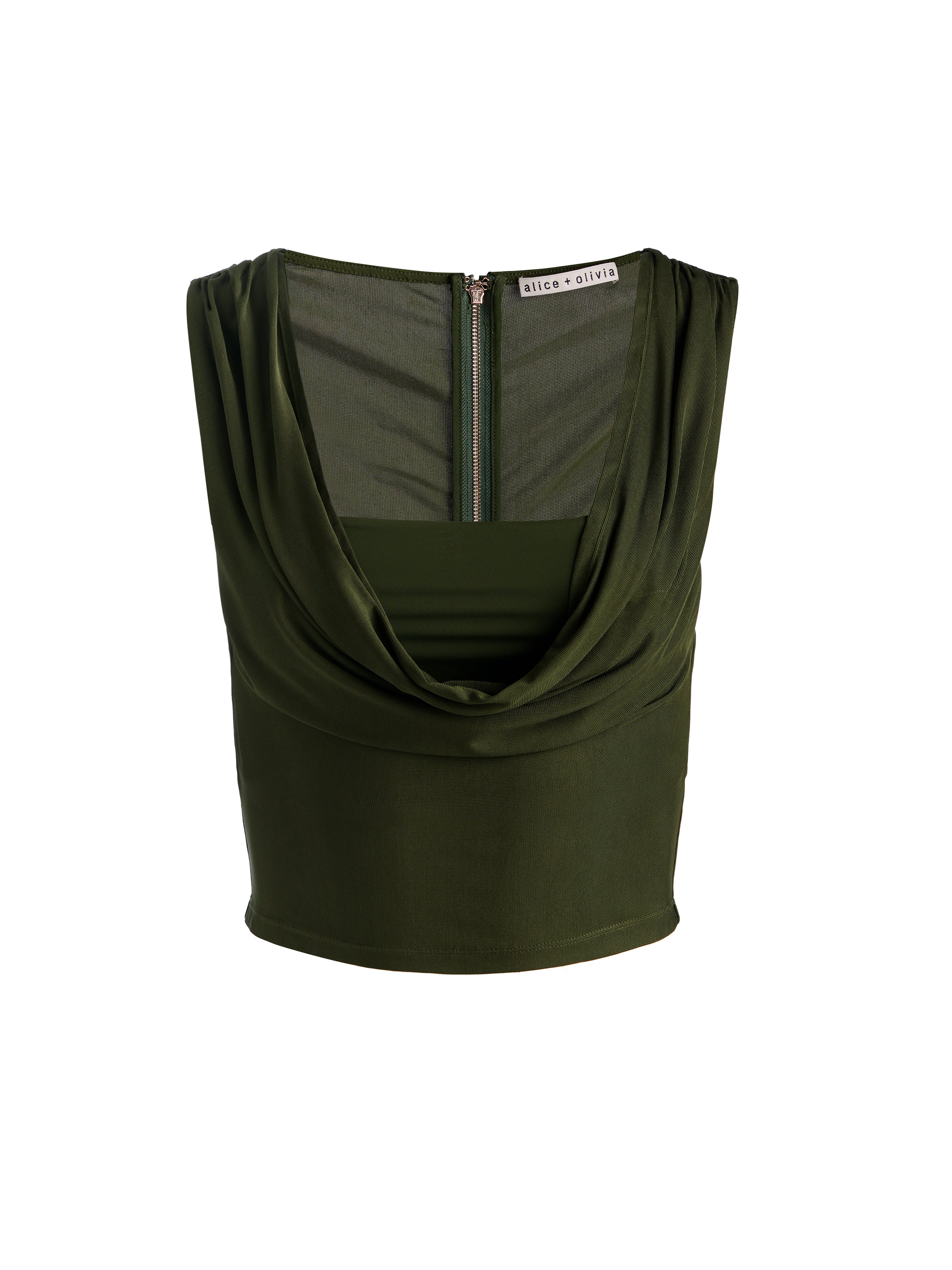 ALENA COWL NECK CROP TOP in DARK FERN | ALICE + OLIVIA