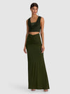 SHANNON RUCHED MAXI SKIRT-DARK FERN-ALICE + OLIVIA