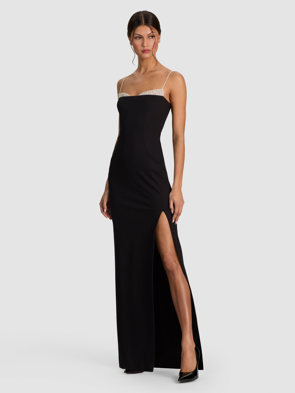 HALLIE EMBELLISHED MAXI DRESS-BLACK/OFF WHITE-ALICE + OLIVIA