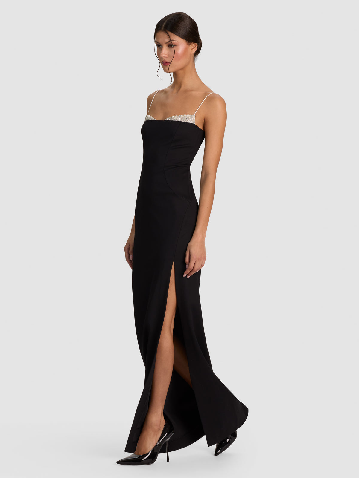 HALLIE EMBELLISHED MAXI DRESS-BLACK/OFF WHITE-ALICE + OLIVIA
