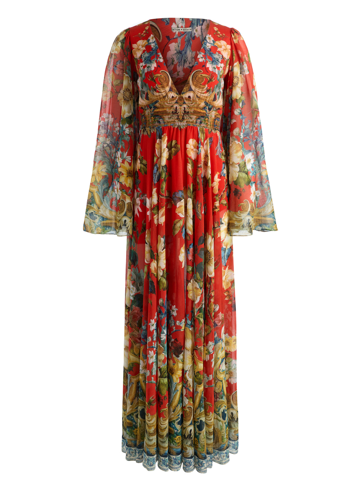 ISLA PLUNGING MAXI DRESS - GARDEN VISTA CANDY APPLE