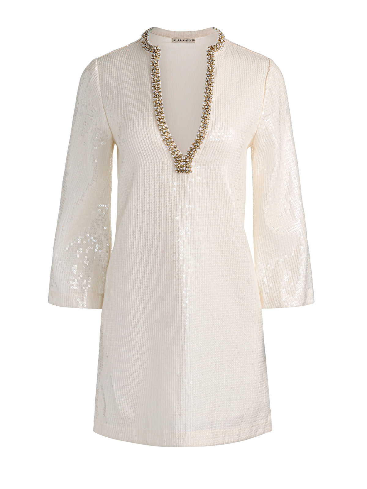 ELEONORA EMBELLISHED TUNIC DRESS - OFF WHITE