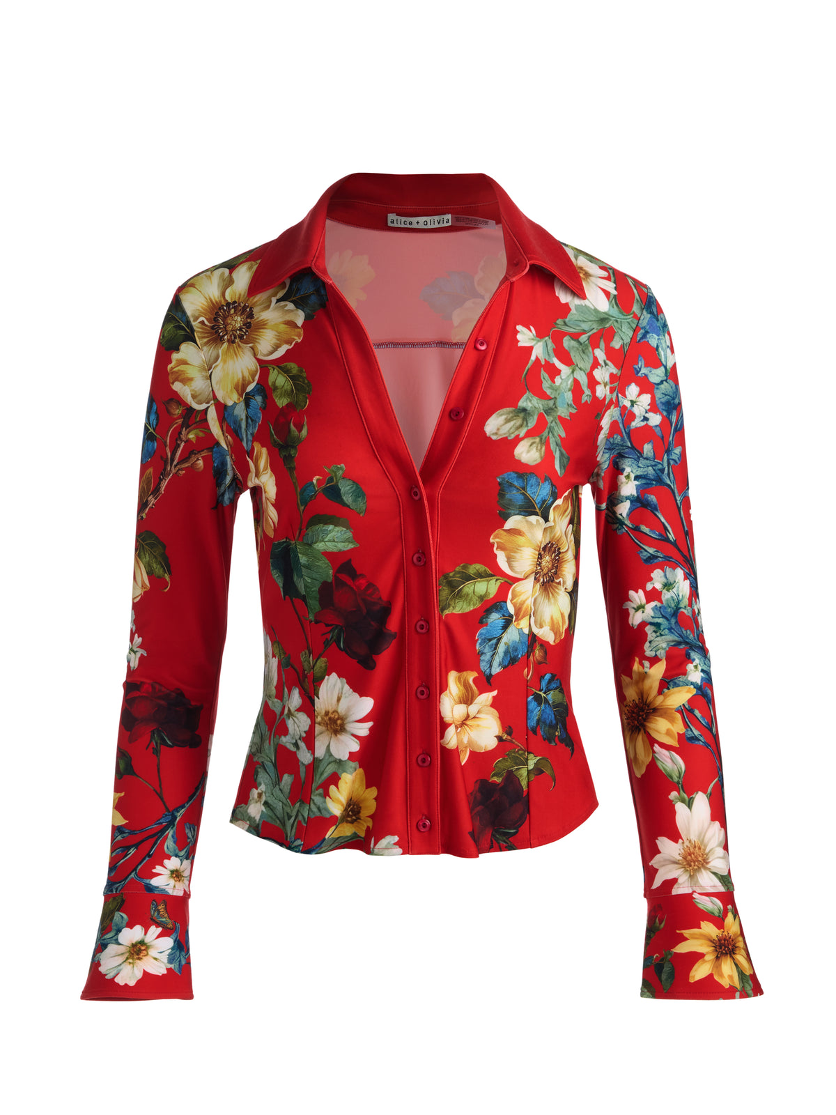 FREYA BUTTON DOWN TOP - GARDEN VISTA CANDY APPLE