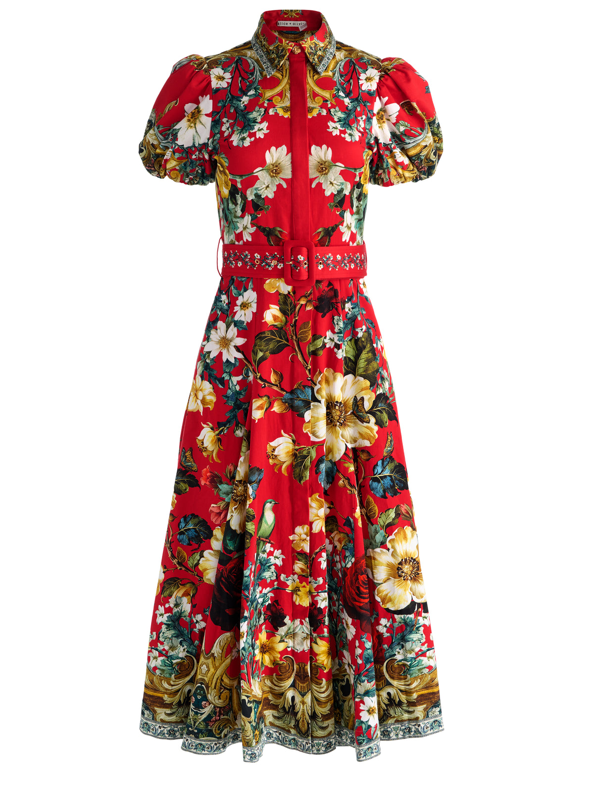 HENRIETTA BELTED MIDI DRESS - GARDEN VISTA CANDY APPLE