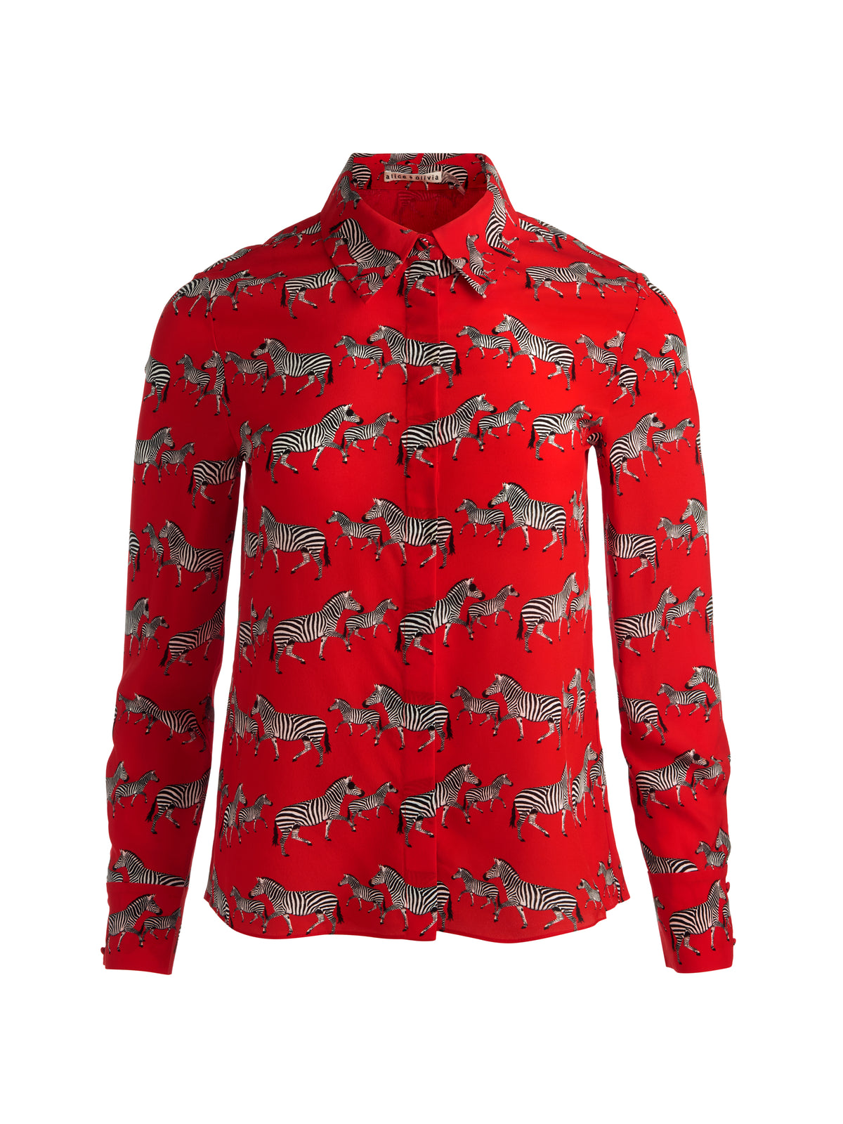 WILLA BUTTON DOWN BLOUSE - ZEBRA STRIDE CANDY APPLE