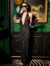 ABITO LUNGO ESTELLE SENZA MANICHE CON SCOLLO A V IN PIZZO E SOTTOVESTE-Black-ALICE + OLIVIA