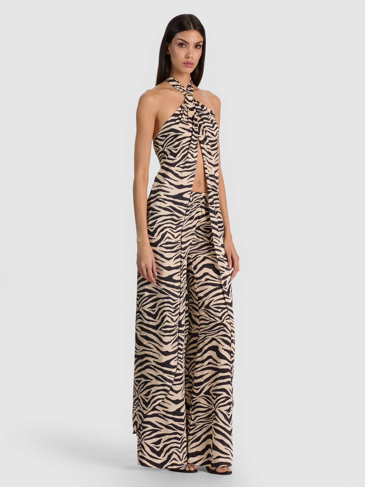 TOP LUNGO SELENA HALTER CON DETTAGLIO HARDWARE-ZEBRA PRINT-ALICE + OLIVIA