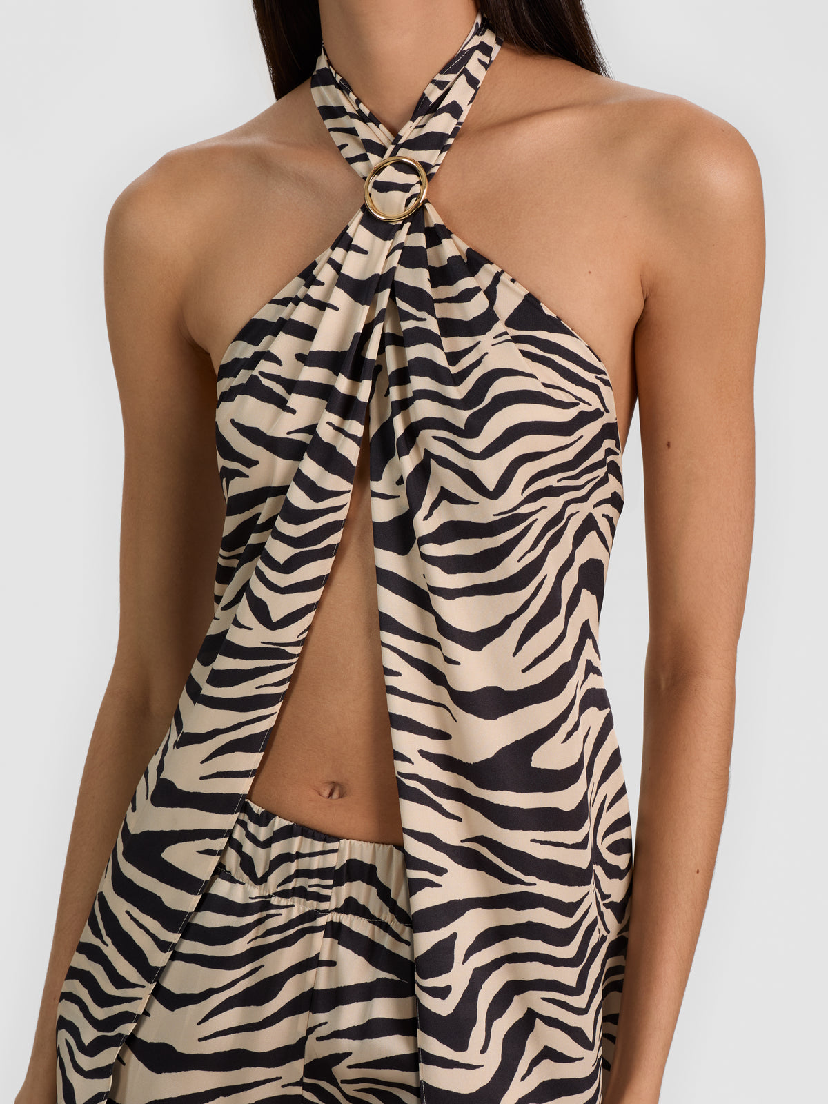 TOP LUNGO SELENA HALTER CON DETTAGLIO HARDWARE-ZEBRA PRINT-ALICE + OLIVIA