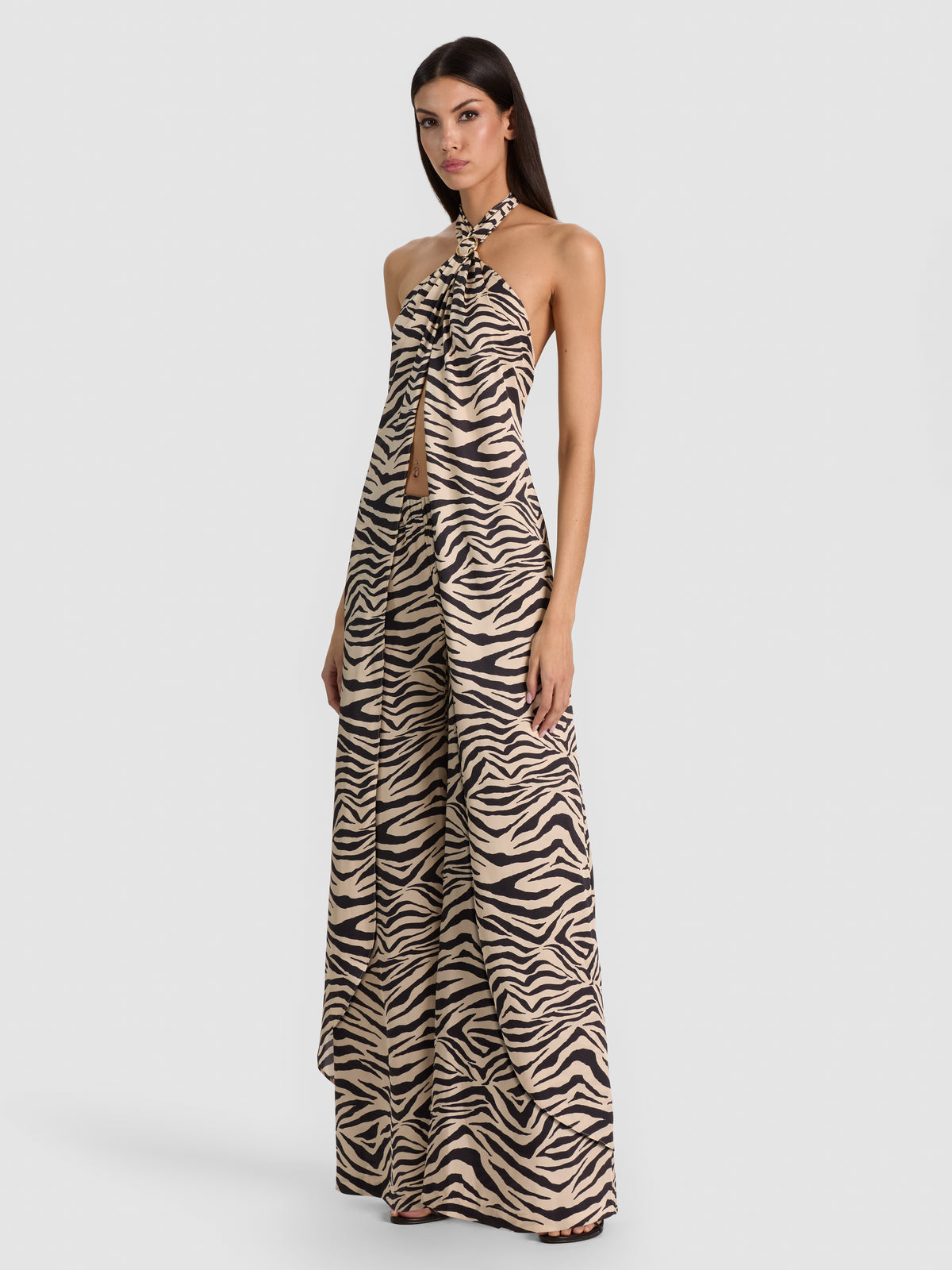 TOP LUNGO SELENA HALTER CON DETTAGLIO HARDWARE-ZEBRA PRINT-ALICE + OLIVIA