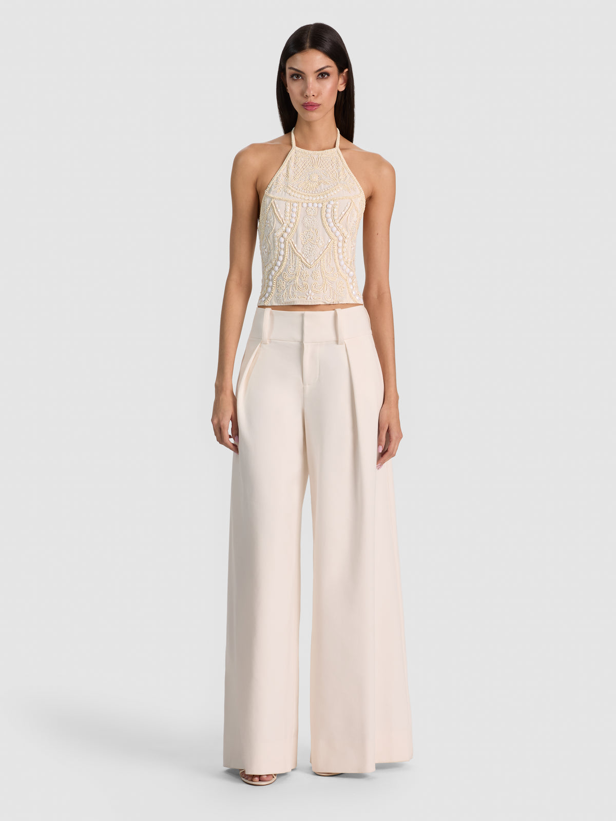 GATZ EMBELLISHED HALTER CROPPED TOP - VANILLA
