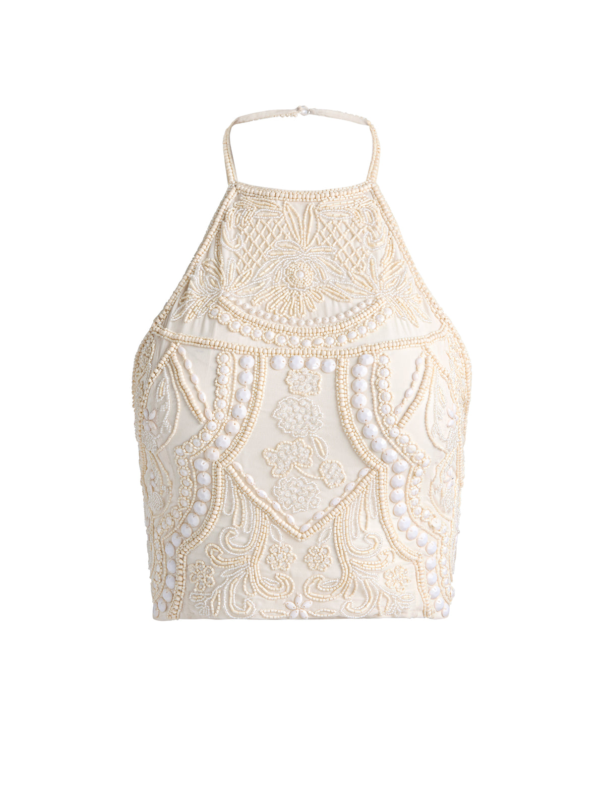 GATZ EMBELLISHED HALTER CROPPED TOP - VANILLA