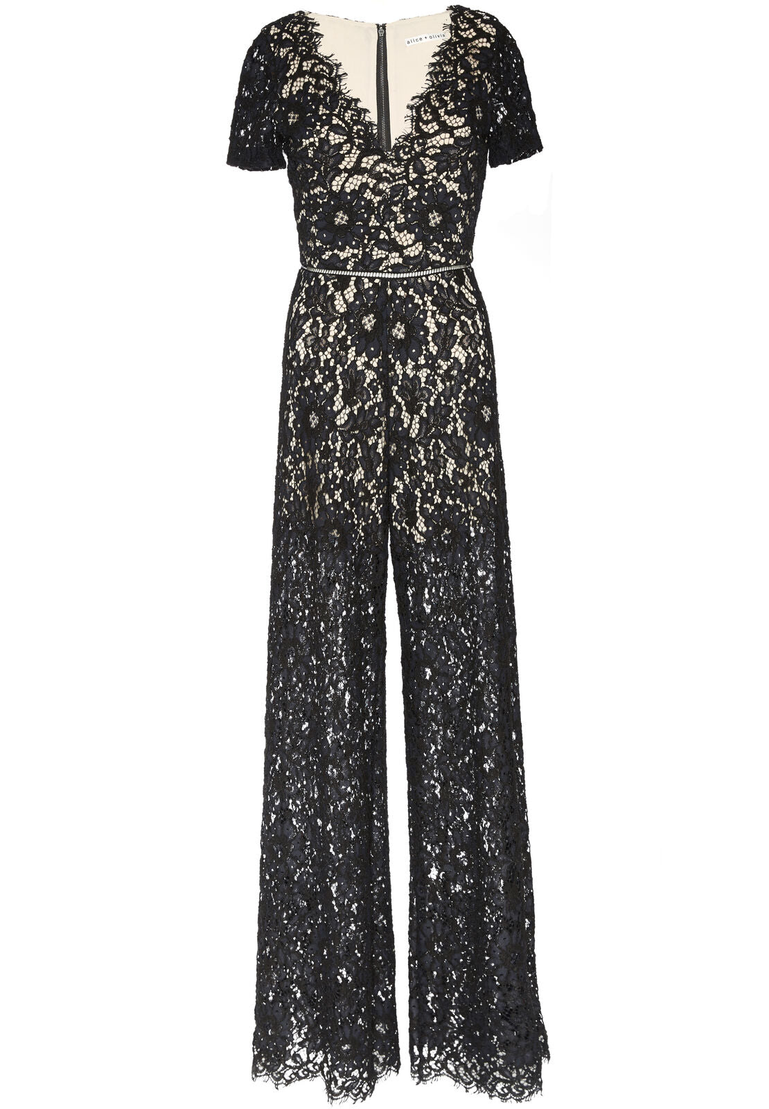 MARIAM SS V NK JUMPSUIT-BLACK/SESAME-ALICE + OLIVIA