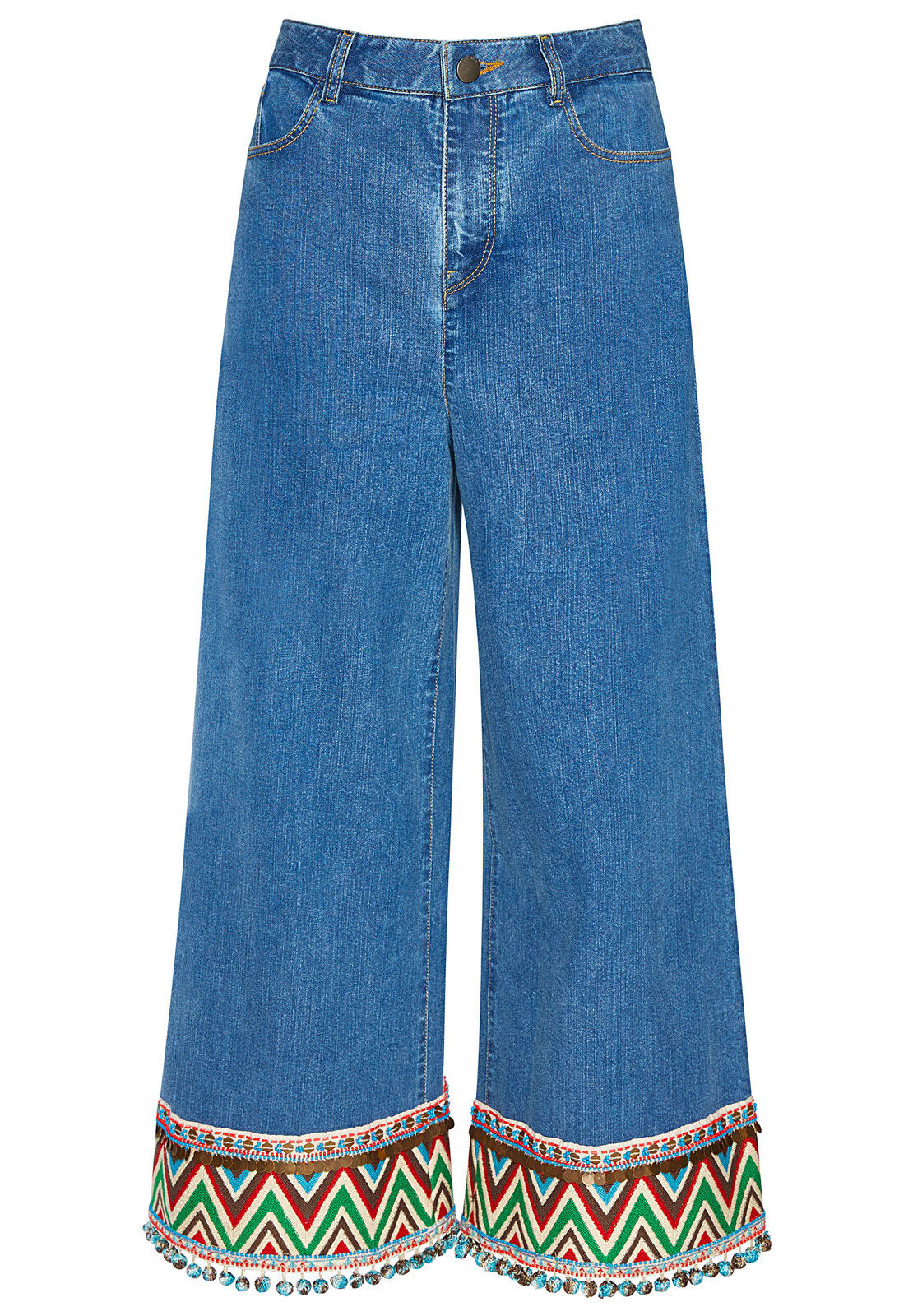 BETA EMBROIDERED HEM CROPPED JEAN-VINTAGE WASH/MULTI-ALICE + OLIVIA