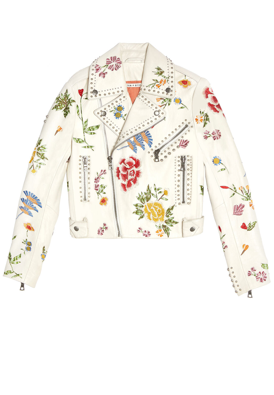 Veste courte en cuir brodé Cody-ALICE + OLIVIA