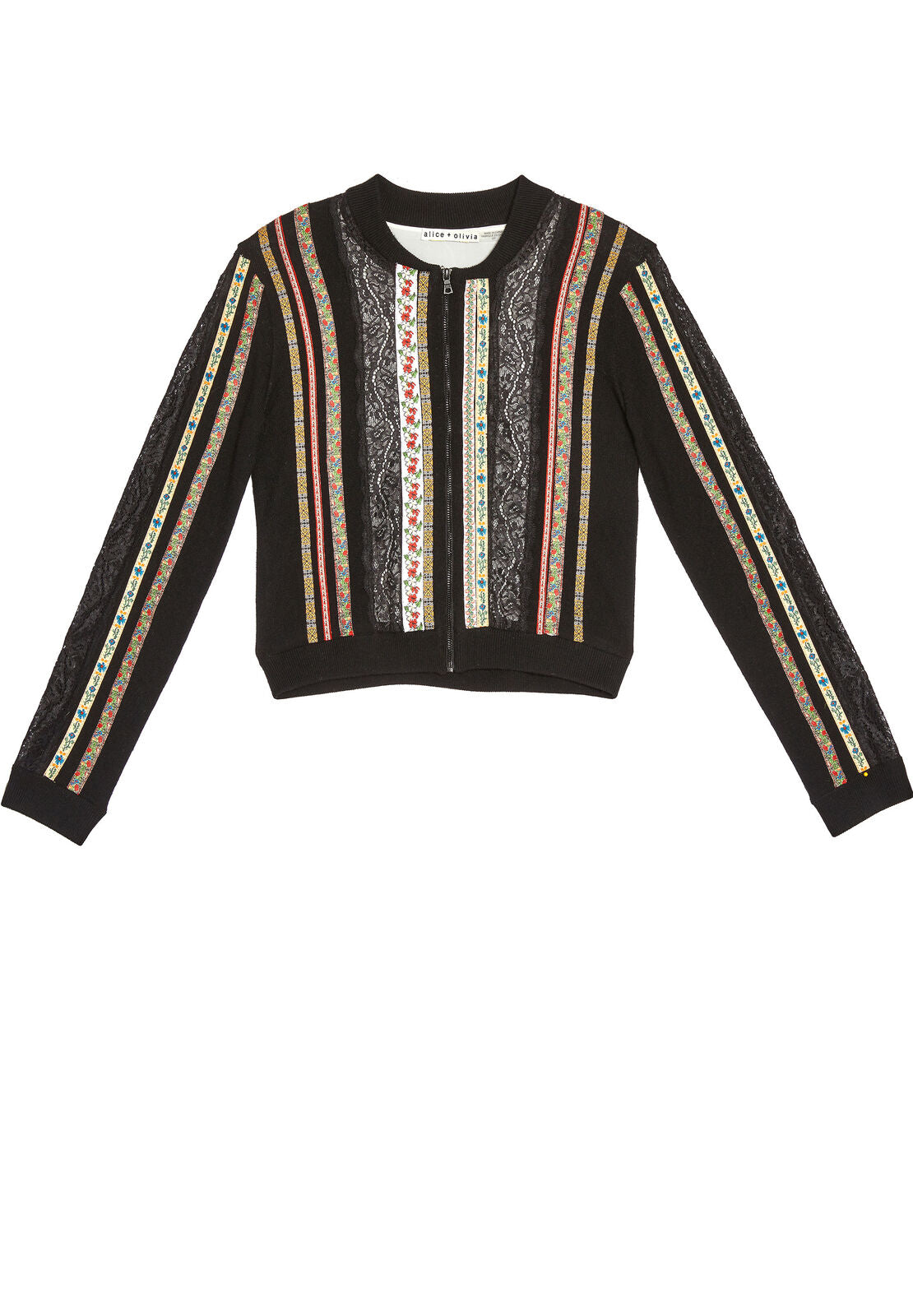 KODY LACE RIBBON ZIP UP CRDGN-BLACK MULTI-ALICE + OLIVIA