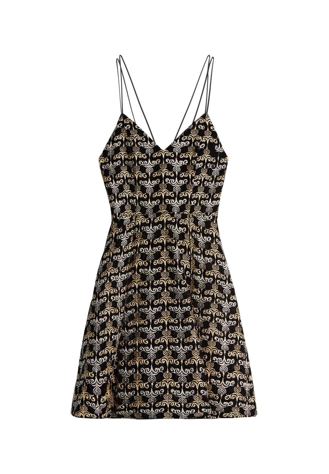 MARILLA EMBR V NK STRAPPY DRS-BLACK/GOLD-ALICE + OLIVIA