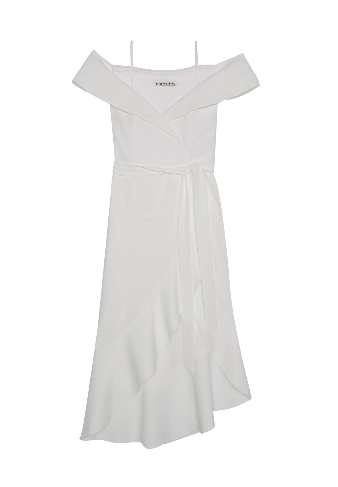 JOSIE OFF SHLDR RFFLE WRAP DRS-OFF WHITE-ALICE + OLIVIA