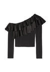 IZZY ONE SHLDR LS RFL CROP TOP-Black-ALICE + OLIVIA