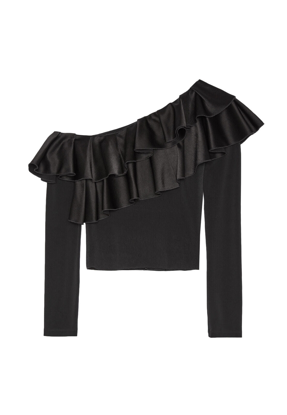 IZZY ONE SHLDR LS RFL CROP TOP-Black-ALICE + OLIVIA
