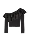 IZZY ONE SHLDR LS RFL CROP TOP-Black-ALICE + OLIVIA