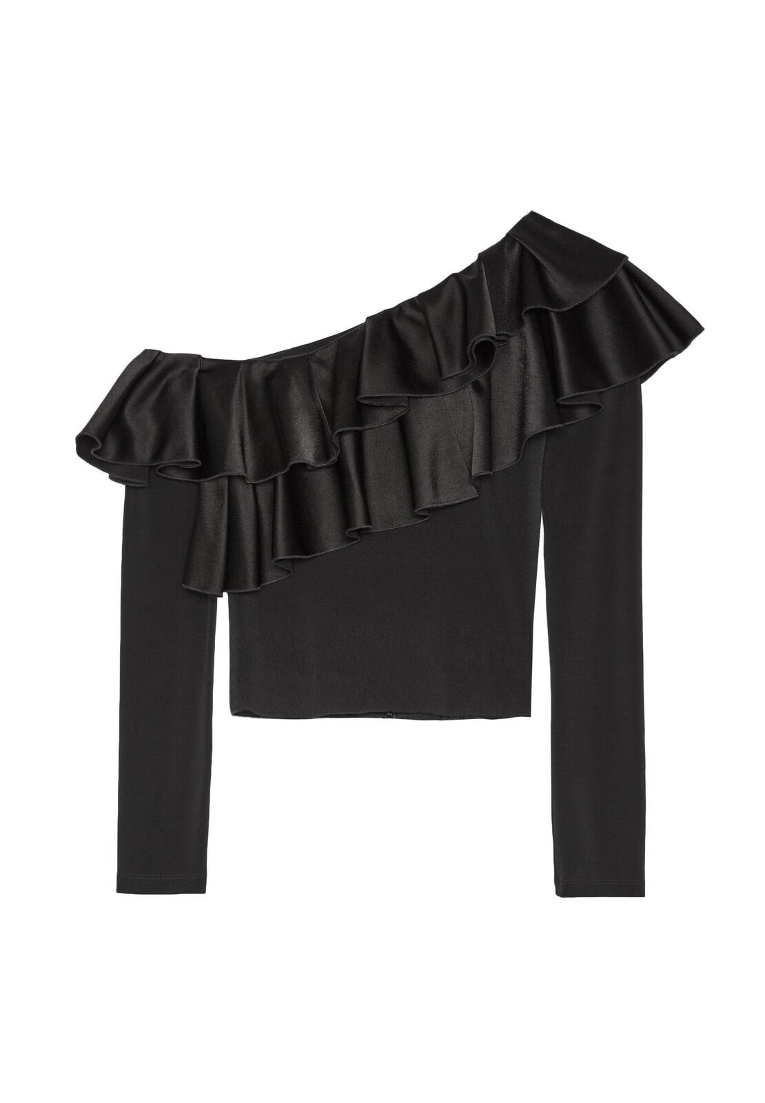 IZZY ONE SHLDR LS RFL CROP TOP-Black-ALICE + OLIVIA