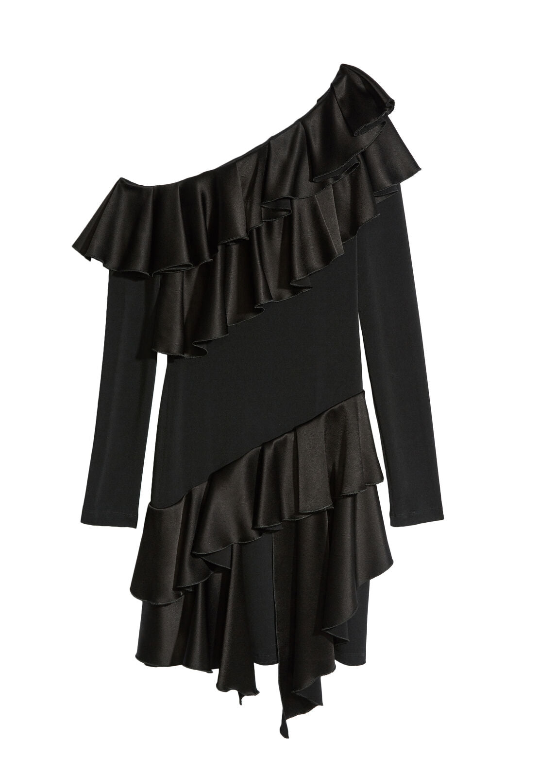 IZZY ONE SHLDR LS RUFFLE DRESS