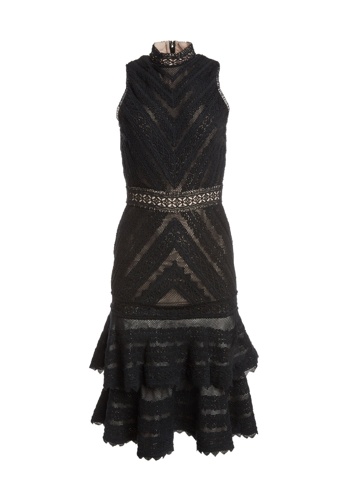 AZITA FIT AND FLARE TIERED DRS-Black-ALICE + OLIVIA