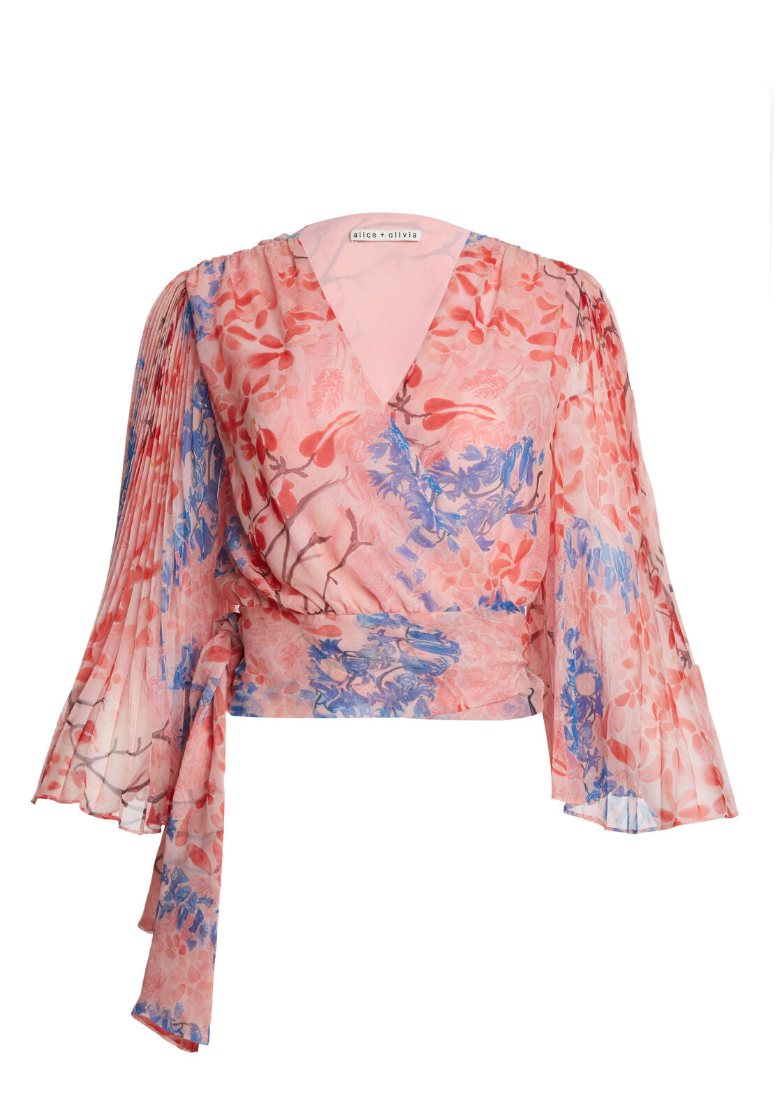 BRAY PLEAT SLV WRAP TOP-LOLA FLORAL-ALICE + OLIVIA