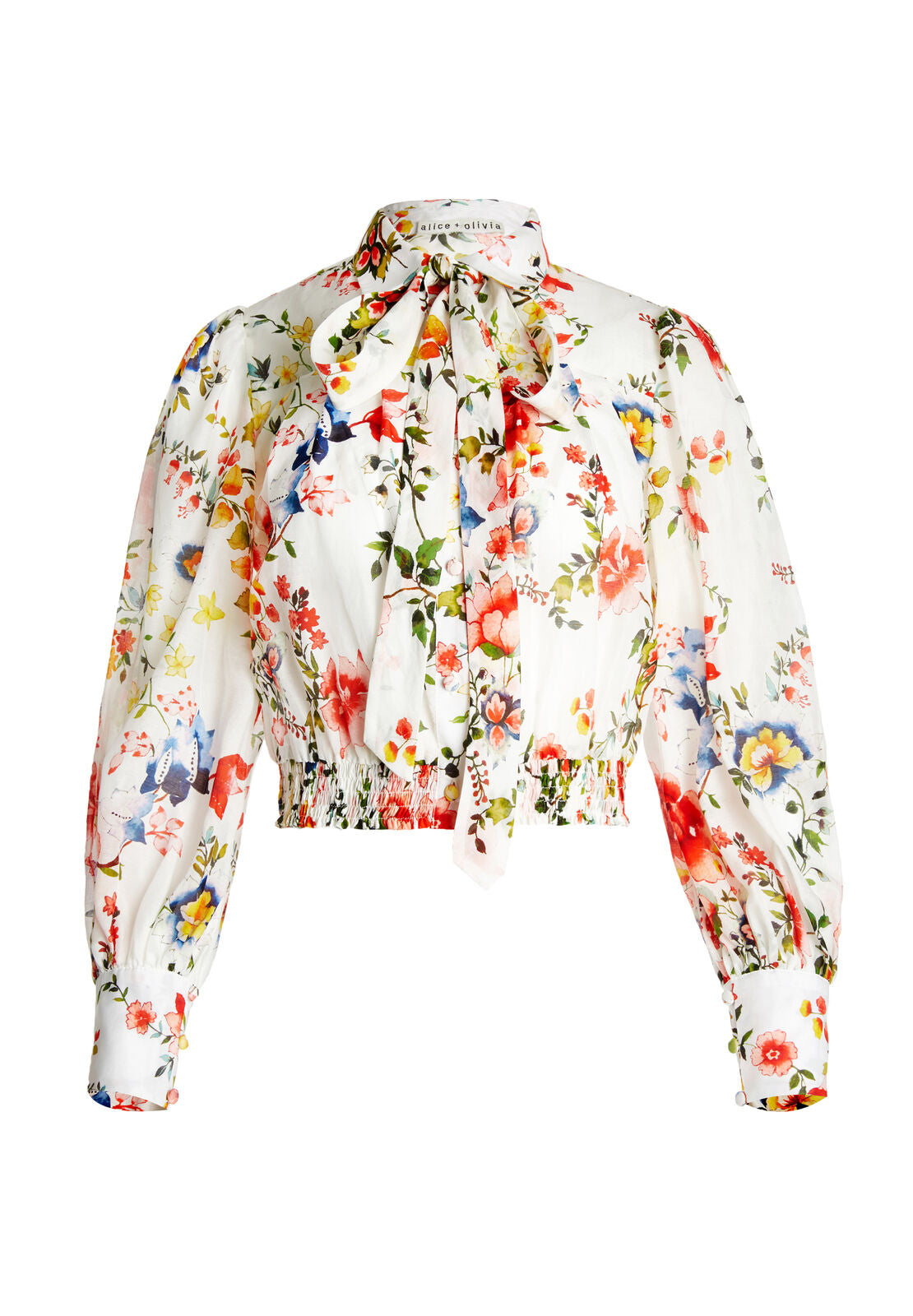 ISSA TIE FRNT BTN DOWN-FLORAL SOIREE-SOFT WHITE-ALICE + OLIVIA