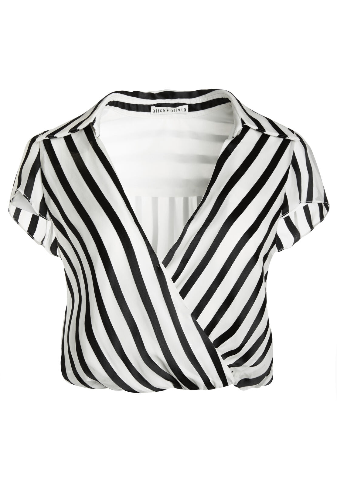 DAYER DRAPE MOCK WRAP BLOUSE-MONOCHROME STRIPE-ALICE + OLIVIA