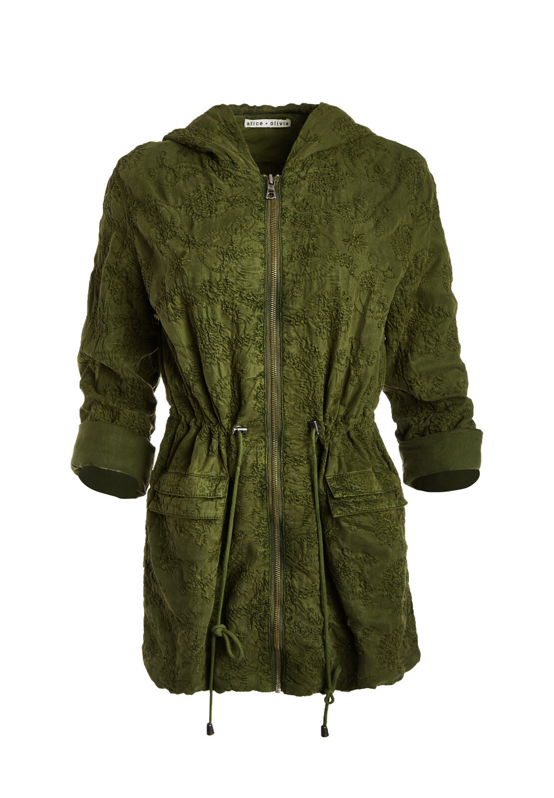 MARNA EMBR HOODED PARKA-OLIVE-ALICE + OLIVIA
