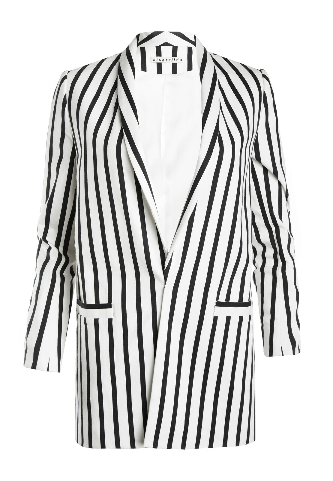 KYLIE EASY LINEN SHWL CLLR JKT-MONOCHROME STRIPE-ALICE + OLIVIA