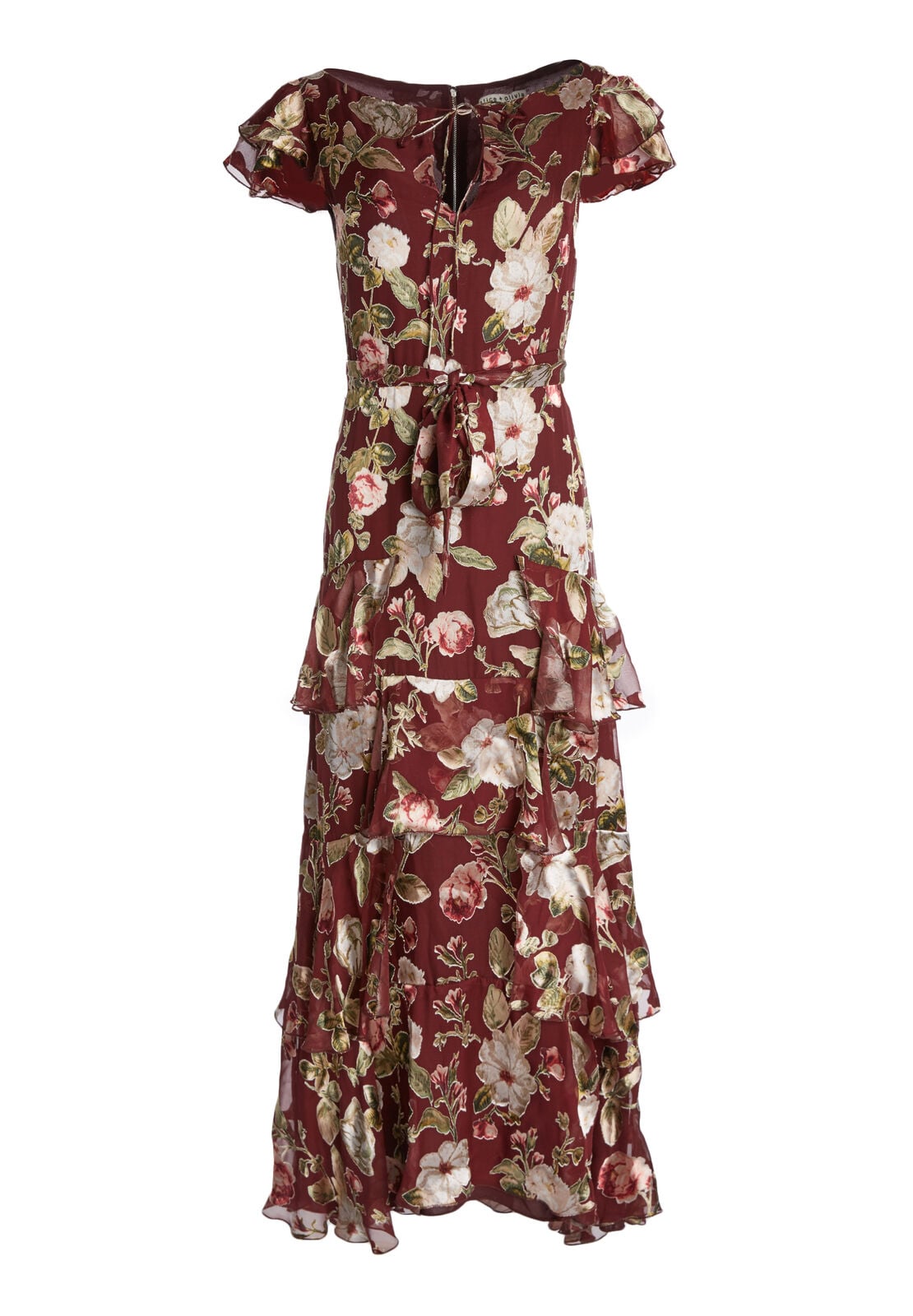 JENNY DBL FLUTTER SLV MAXI-HAZY FLORAL-WINE-ALICE + OLIVIA