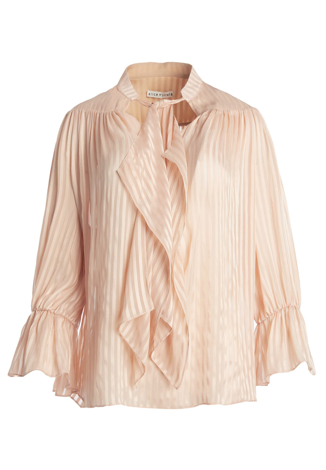 DANIKA TIE NK GATHERED BLOUSE-MINI STRIPE-OFF WHITE-ALICE + OLIVIA