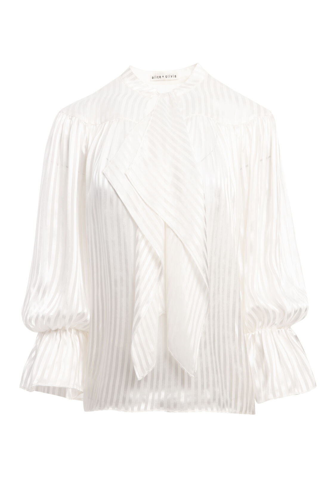 DANIKA TIE NK GATHERED BLOUSE-MINI STRIPE-OFF WHITE-ALICE + OLIVIA