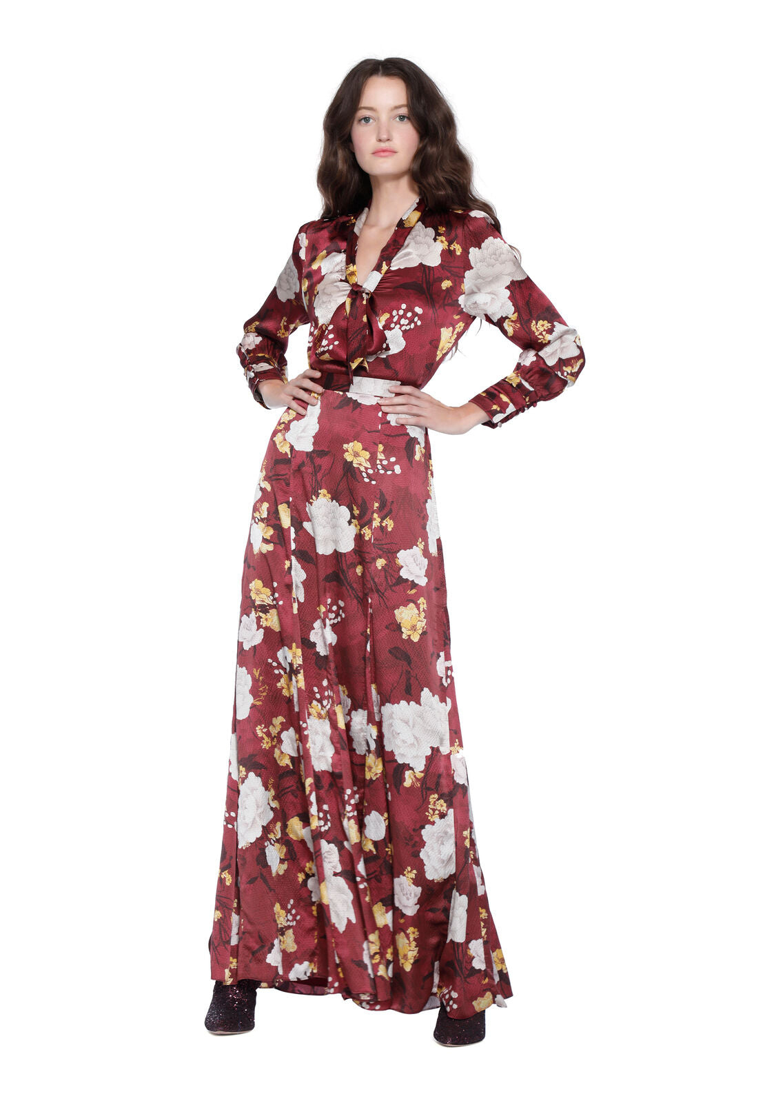 ATHENA MAXI SKIRT WITH SLITS-WATER LOTUS BORDEAUX-ALICE + OLIVIA