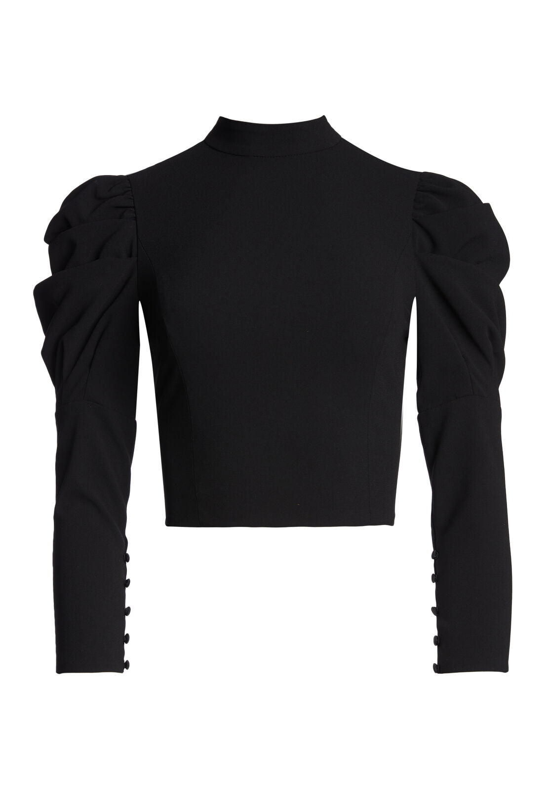 BRENNA FITTED PUFF SLV TOP-Black-ALICE + OLIVIA