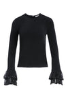 HAYLEN EMBL TIRED RFFL SLV TOP-Black-ALICE + OLIVIA