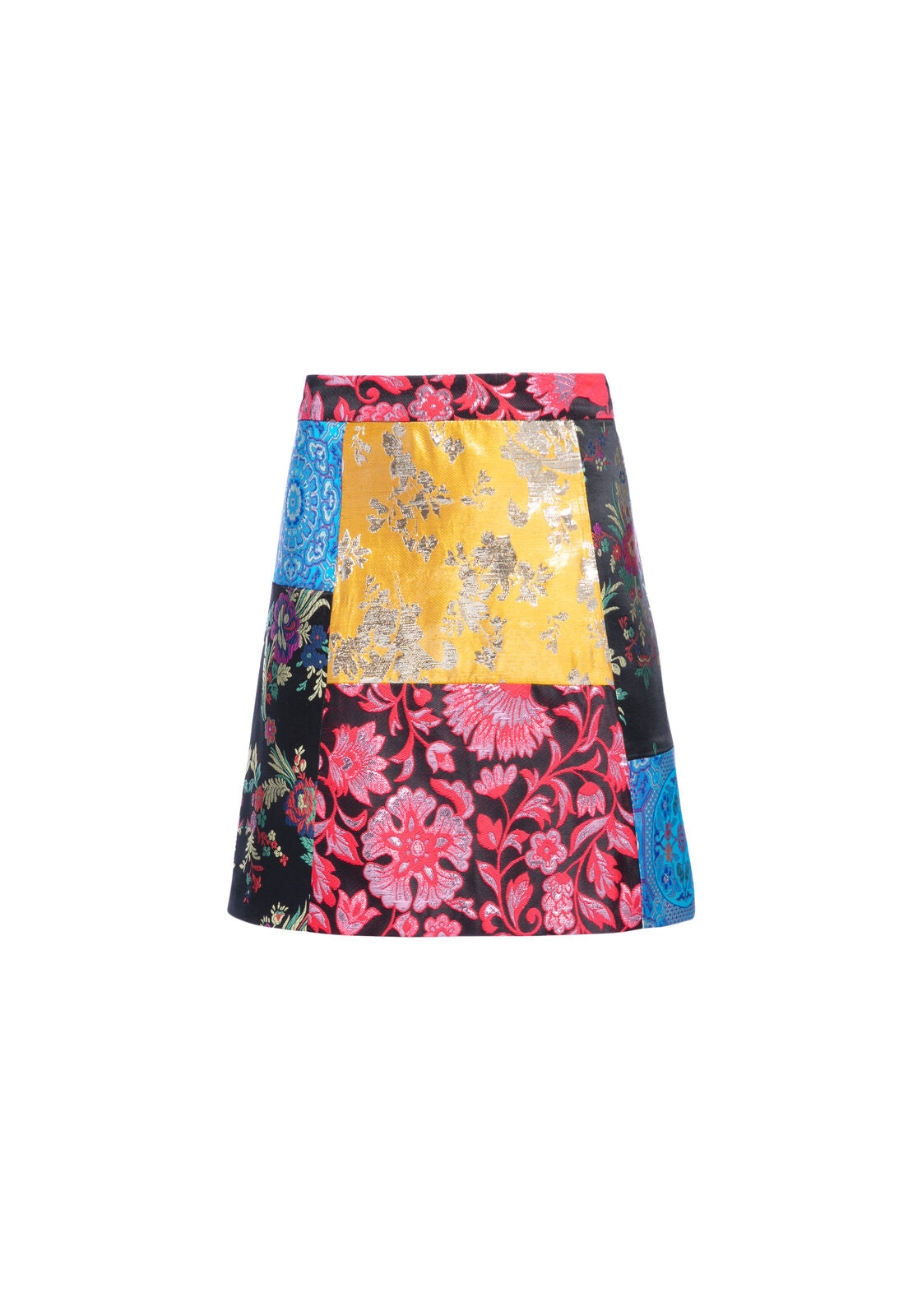 RILEY PATCHWORK MINI SKIRT-BLK MULTI-ALICE + OLIVIA