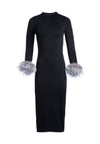 DELORA FUR CUFF MIDI DRESS-Black-ALICE + OLIVIA