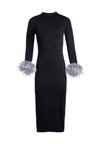 DELORA FUR CUFF MIDI DRESS-Black-ALICE + OLIVIA