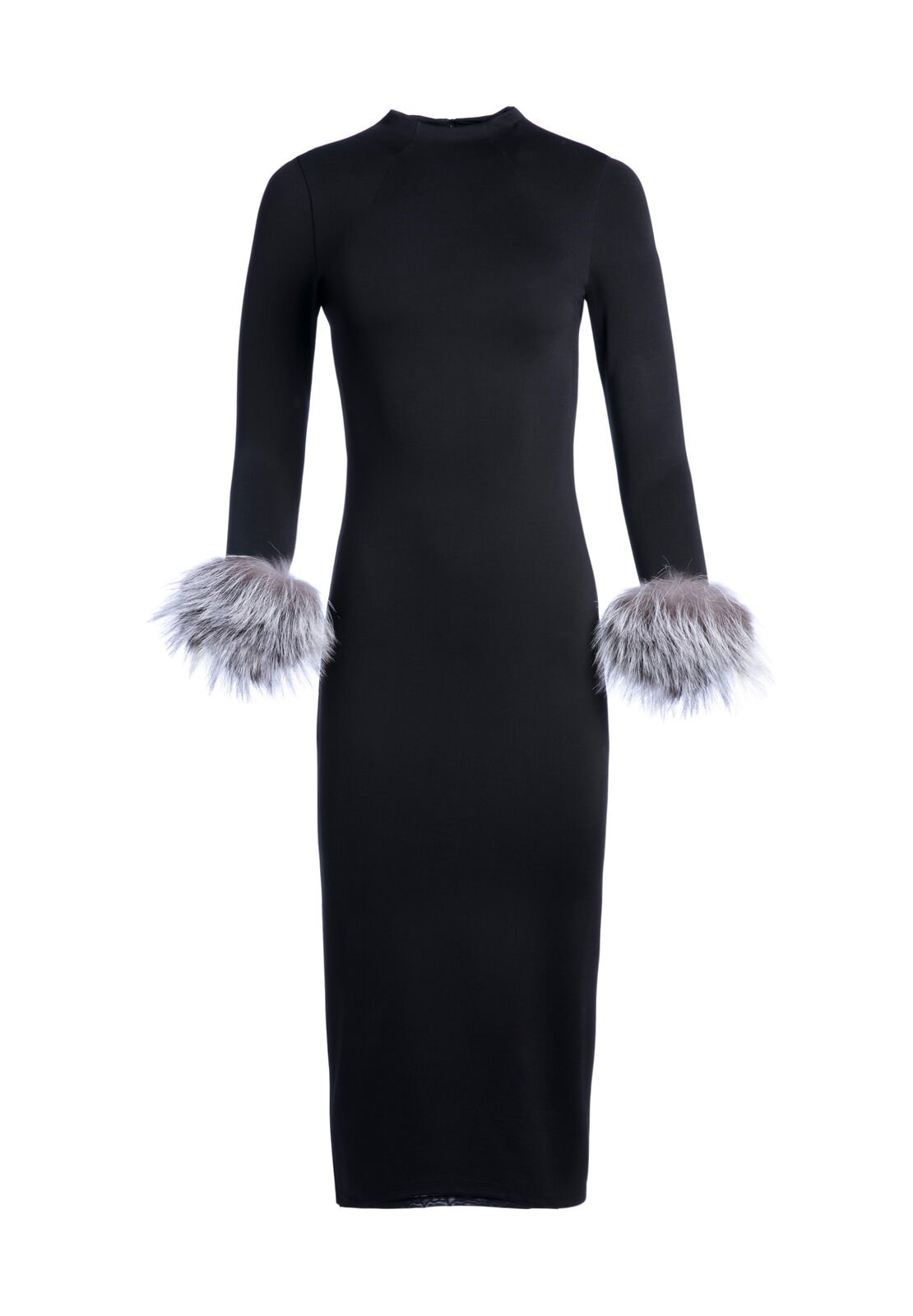 DELORA FUR CUFF MIDI DRESS-Black-ALICE + OLIVIA