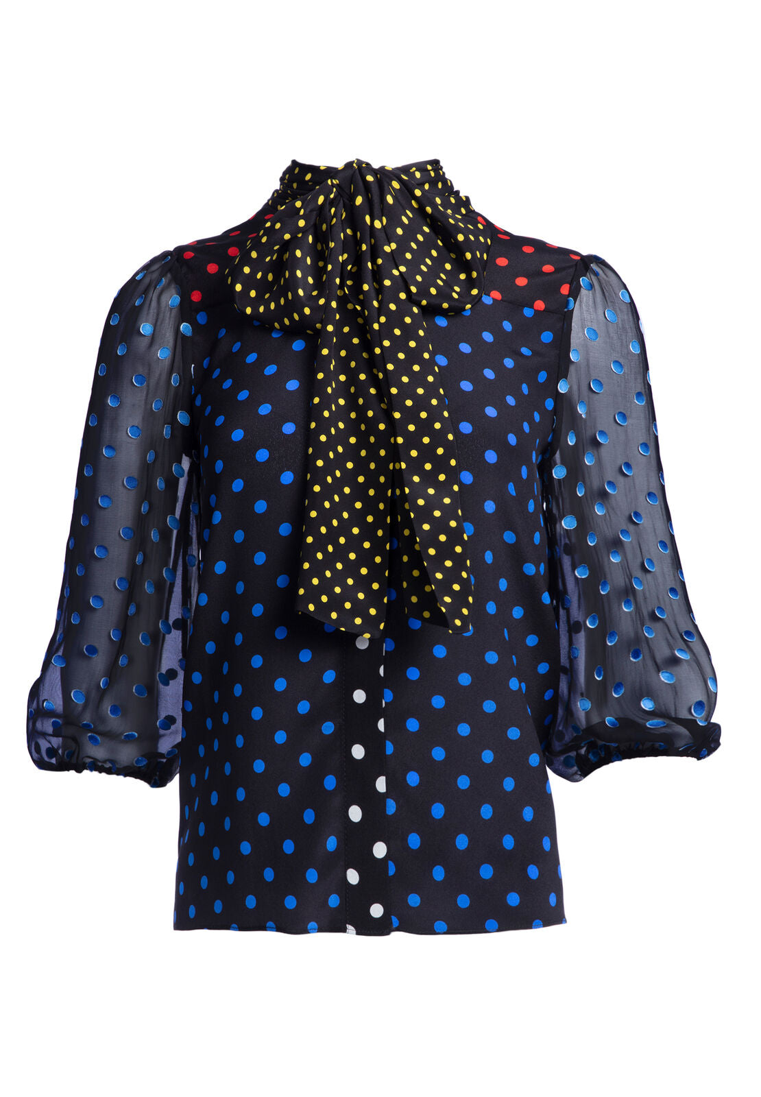 JEANNIE BOW COLLAR BUTTON DOWN-MED POLKADOT BLK/COBALT-ALICE + OLIVIA