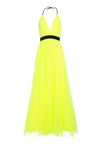 BITSY PLEATED TEA LNGTH GOWN-NEON YELLOW/BLACK-ALICE + OLIVIA