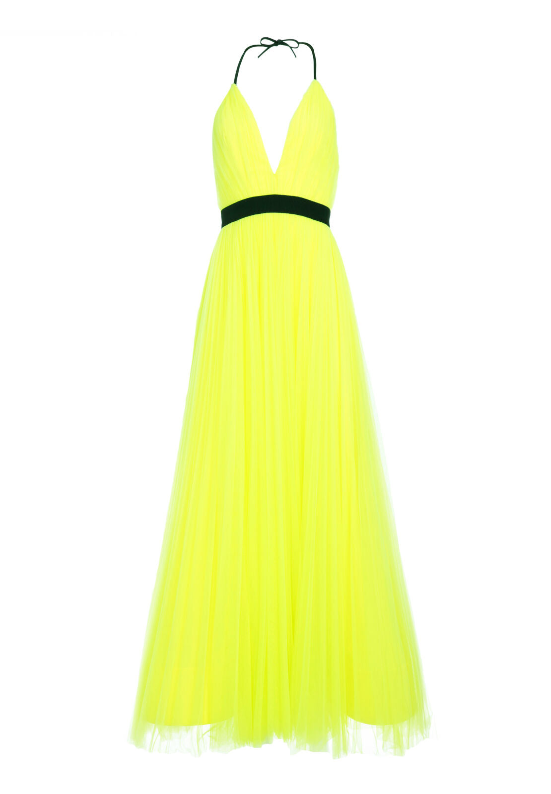 BITSY PLEATED TEA LNGTH GOWN-NEON YELLOW/BLACK-ALICE + OLIVIA