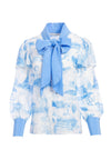 TALULAH RFFLE SLV BOWNK BLOUSE-PARISIAN TOILE SFT WHT/CRNFLWR-ALICE + OLIVIA
