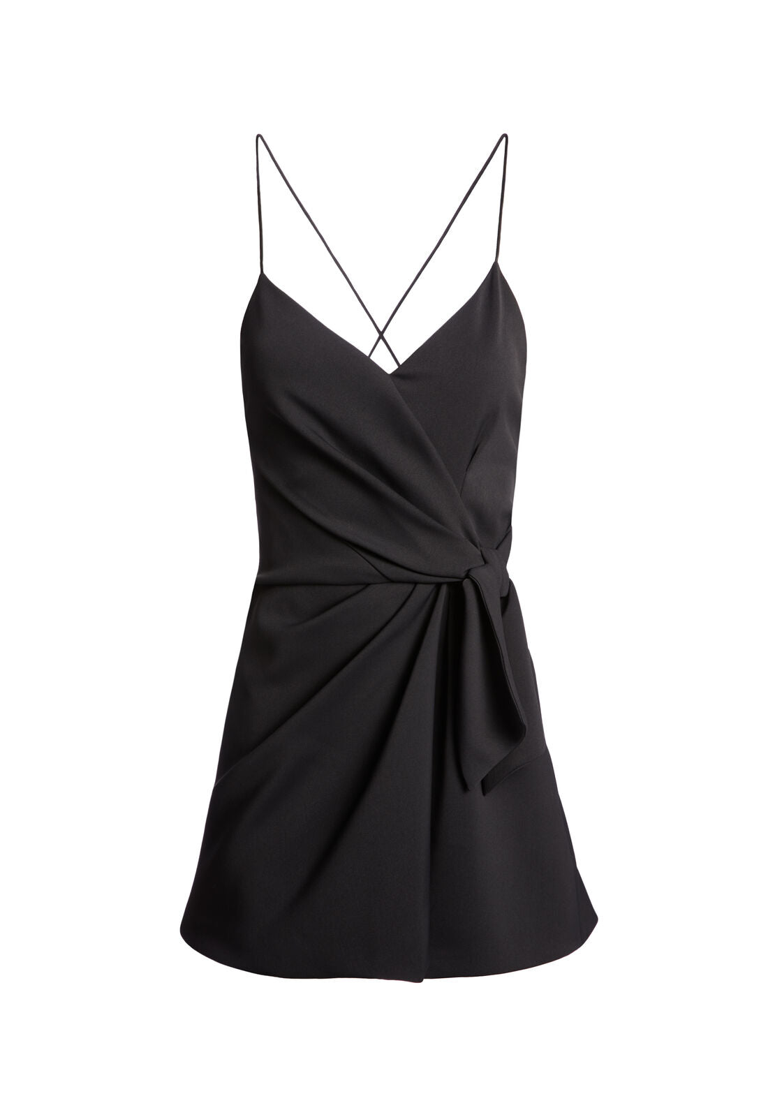KATIE TIE WRAP MINI DRESS in Black